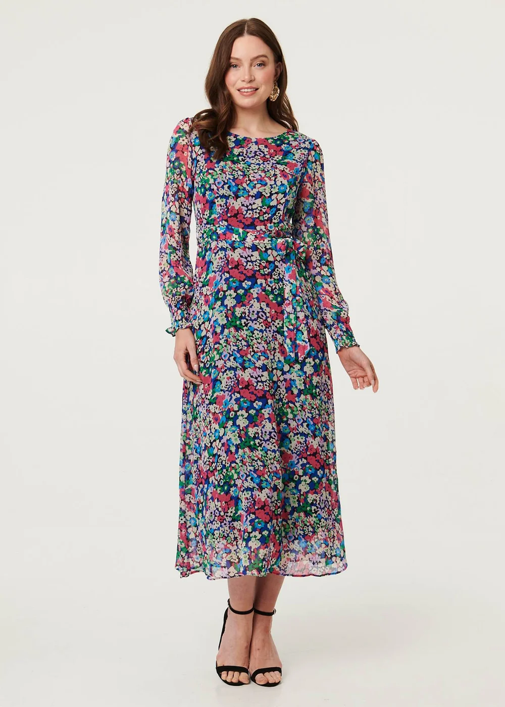 Izabel London Blue Ditsy Floral Layer Tie Waist Maxi Dress - 10 Image 4