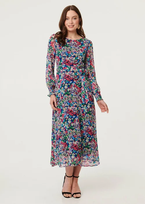 Izabel London Blue Ditsy Floral Layer Tie Waist Maxi Dress - 10 Image 4