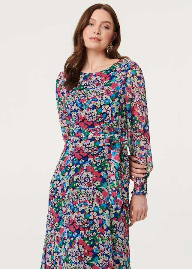 Izabel London Blue Ditsy Floral Layer Tie Waist Maxi Dress