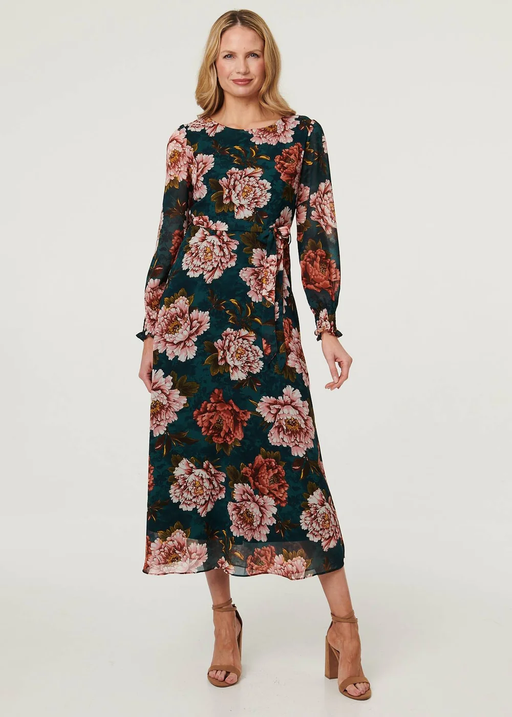 Izabel London Green Floral Long Sleeve Layered Maxi Dress - 10 Image 4