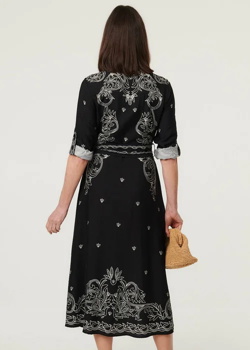 Izabel London Black Border Print Tie Waist Midi Shirt Dress - 12 Image 2