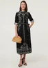 Izabel London Black Border Print Tie Waist Midi Shirt Dress - 12 Image 4