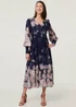 Izabel London Navy Floral Long Balloon Sleeve Midi Dress - 12 Image 4