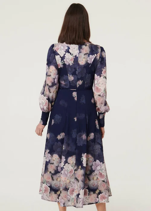 Izabel London Navy Floral Long Balloon Sleeve Midi Dress - 12 Image 2