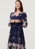 Izabel London Navy Floral Long Balloon Sleeve Midi Dress - 12 Image 1