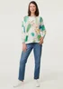 Izabel London Green Printed Textured Mesh Long Sleeve Top - M Image 4