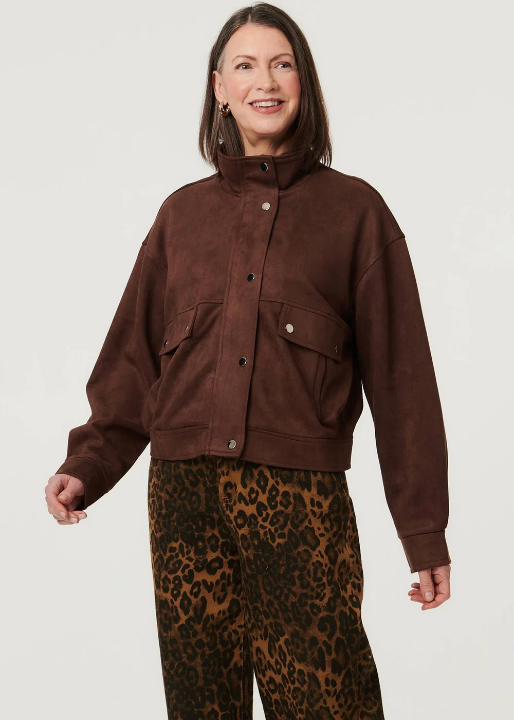 Izabel London Brown Faux Suede Pocket Front Relaxed Jacket - 8 Image 1