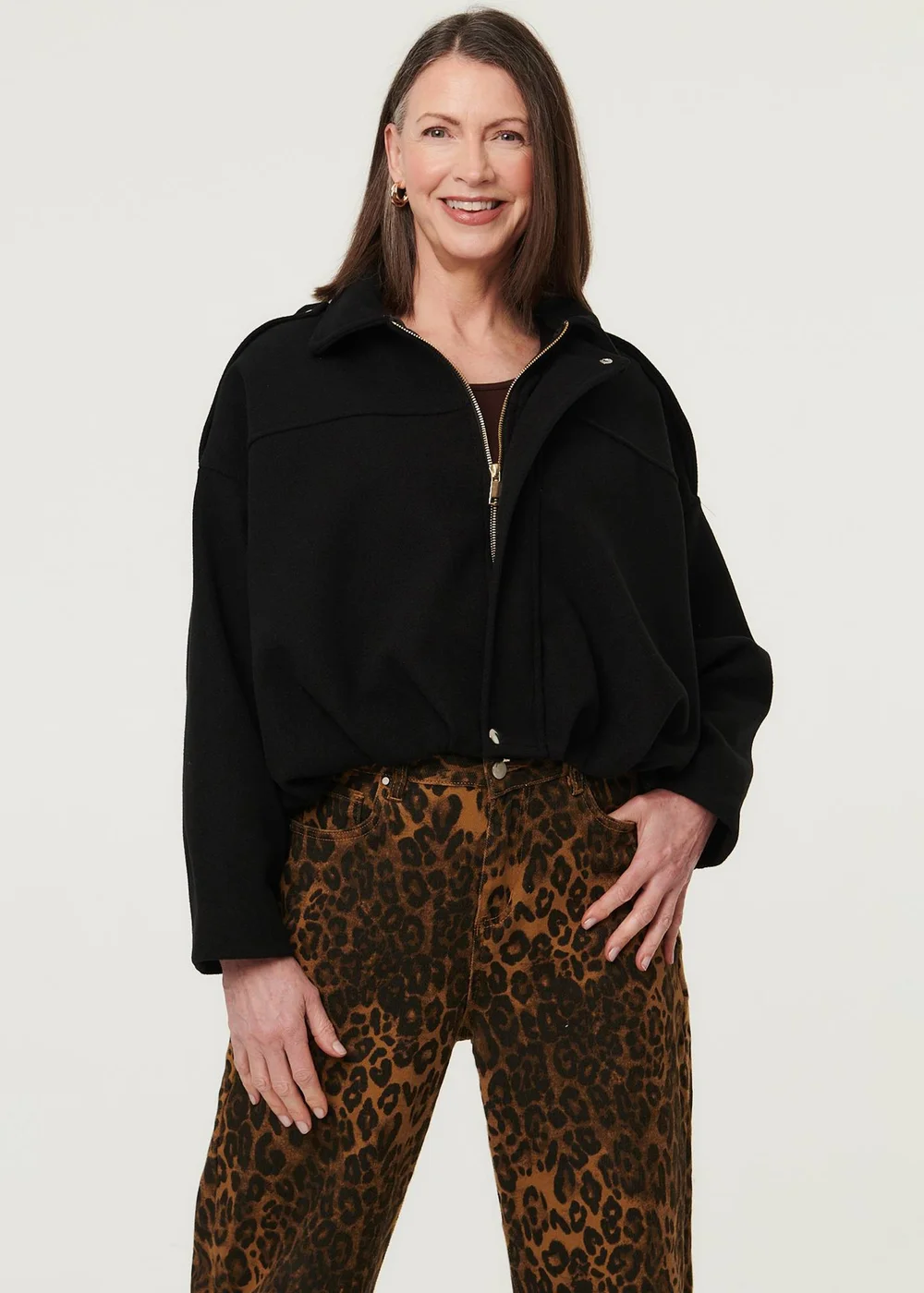 Izabel London Black Faux Suede Ruched Relaxed Bomber Jacket - 10 Image 1