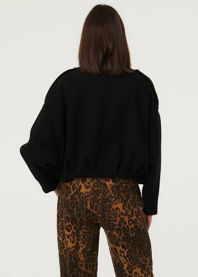Izabel London Black Faux Suede Ruched Relaxed Bomber Jacket