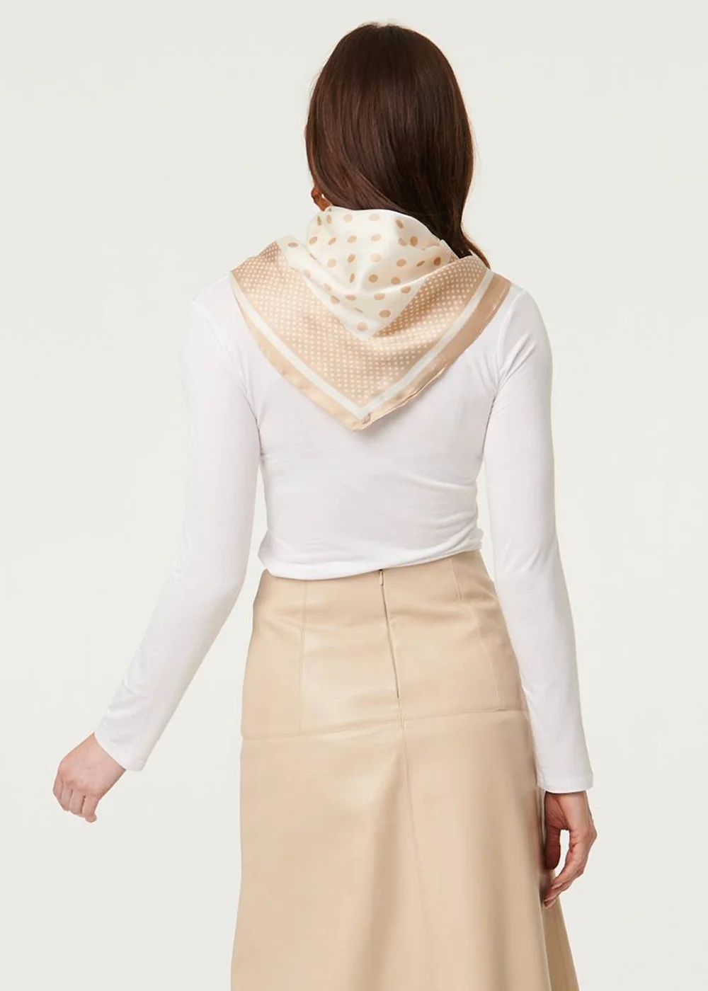 Izabel London Brown Polka Dot Print Satin Texture Scarf - One Size Image 2
