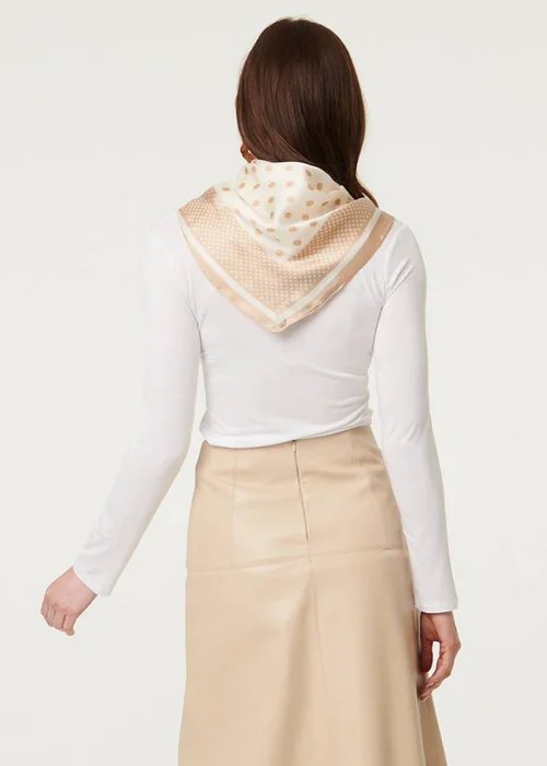 Izabel London Brown Polka Dot Print Satin Texture Scarf - One Size Image 2