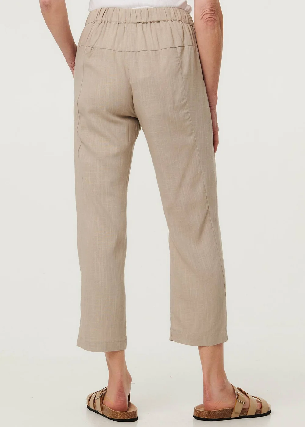 Izabel London Cream Drawstring Tie Front Relaxed Trousers - 12 Image 2