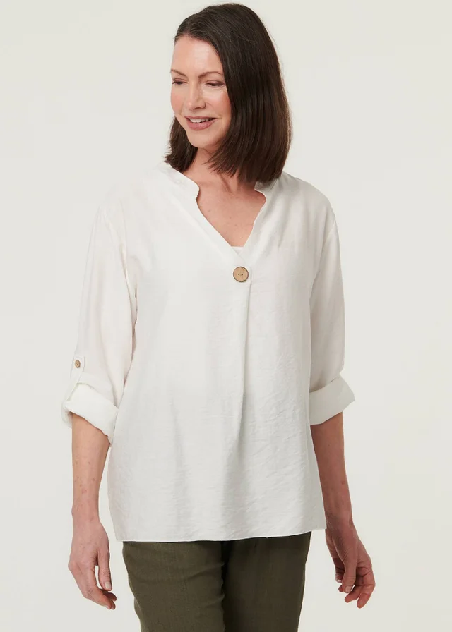 Izabel London White Relaxed Turn-Up Sleeve Curve Hem Blouse