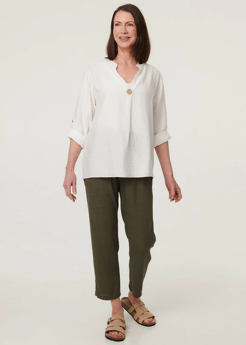 Izabel London White Relaxed Turn-Up Sleeve Curve Hem Blouse - 12 Image 4