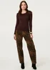 Izabel London Brown Long Sleeve Slim Scoop Neck Top - 12 Image 4