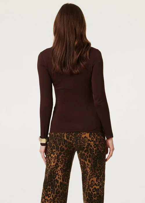 Izabel London Brown Long Sleeve Slim Scoop Neck Top - 12 Image 2