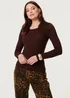 Izabel London Brown Long Sleeve Slim Scoop Neck Top - 12 Image 1