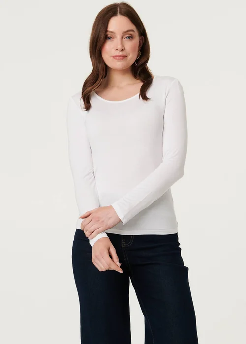 Izabel London White Long Sleeve Slim Scoop Neck Top - 18 Image 1