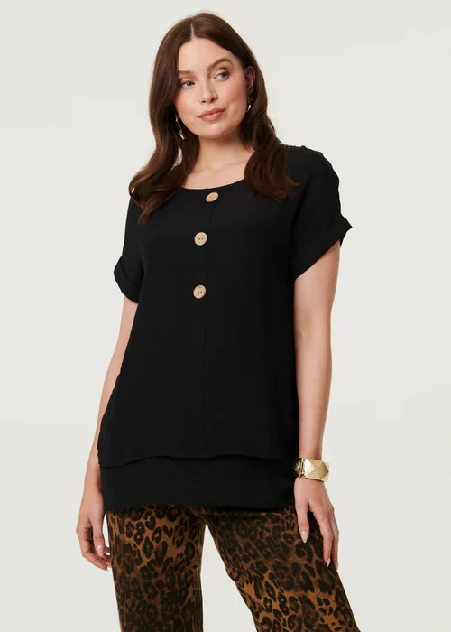 Izabel London Black Layered Hem Short Sleeve Tunic Top - 12 Image 1