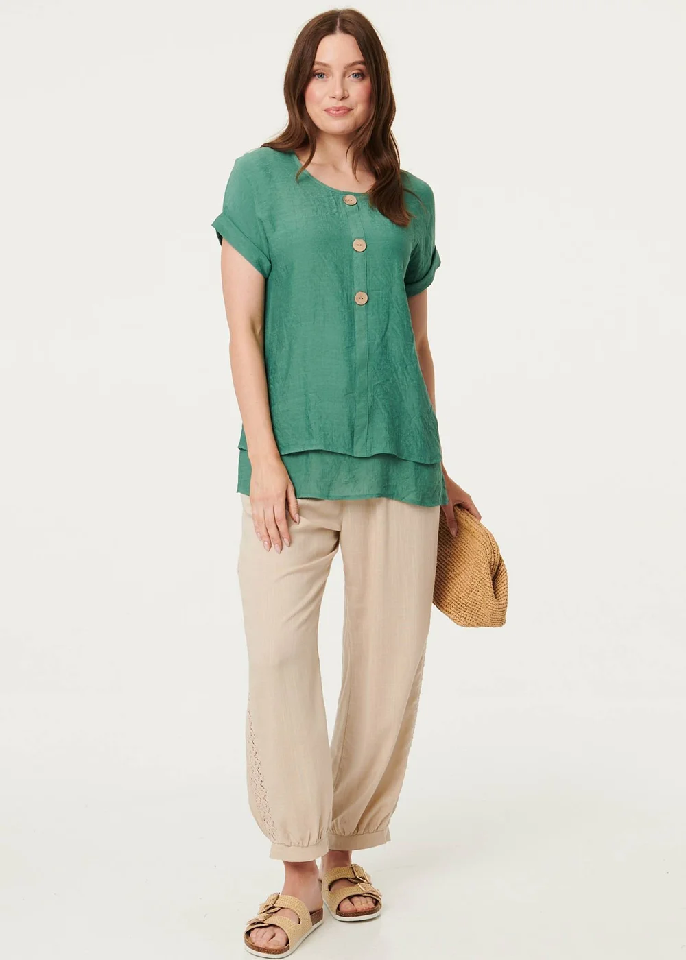 Izabel London Green Layered Hem Short Sleeve Tunic Top - 10 Image 4