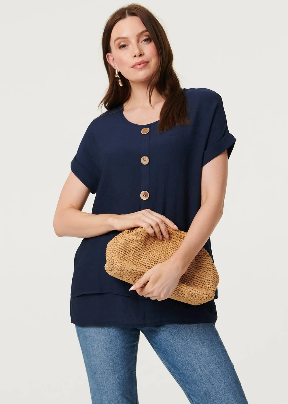Izabel London Navy Layered Hem Short Sleeve Tunic Top - 14 Image 1