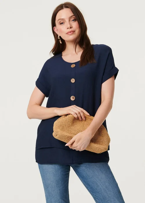 Izabel London Navy Layered Hem Short Sleeve Tunic Top - 14 Image 1