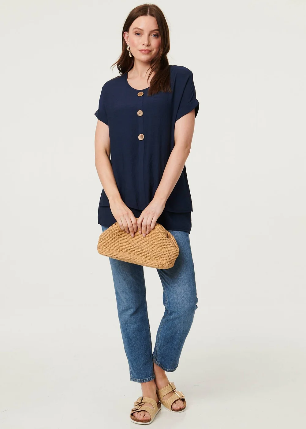 Izabel London Navy Layered Hem Short Sleeve Tunic Top - 14 Image 4
