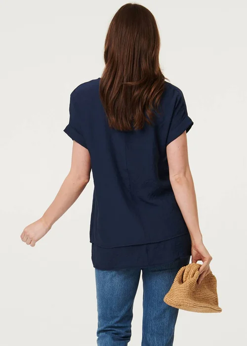 Izabel London Navy Layered Hem Short Sleeve Tunic Top - 14 Image 2