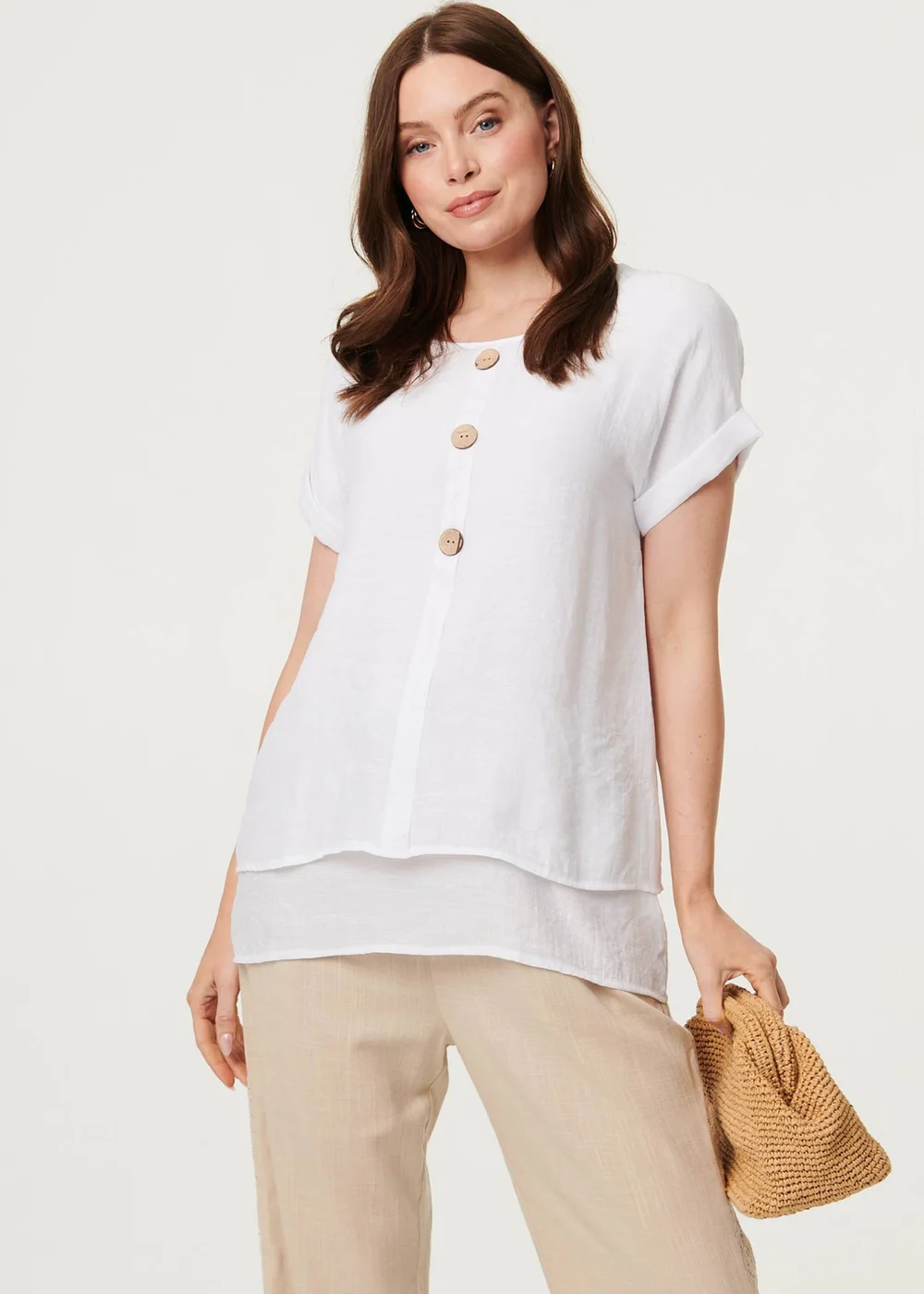 Izabel London White Layered Hem Short Sleeve Tunic Top - 10 Image 1