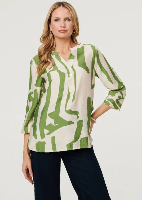 Izabel London Green Abstract 3/4 Sleeve Relaxed Tunic Blouse - 10 Image 1