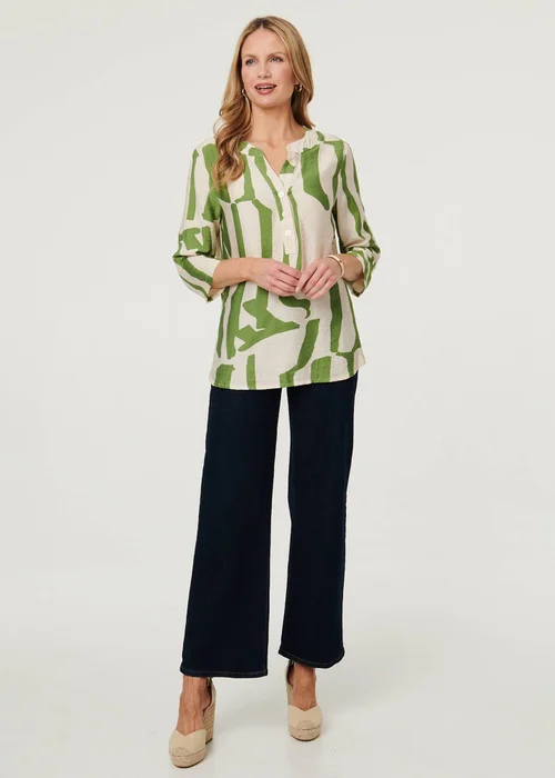 Izabel London Green Abstract 3/4 Sleeve Relaxed Tunic Blouse - 10 Image 4