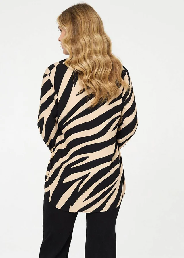 Izabel London Black Zebra Print Long Sleeve Slim Blouse