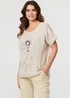 Izabel London Linen Floral Metallic Detail Short Sleeve Top - 16 Image 1