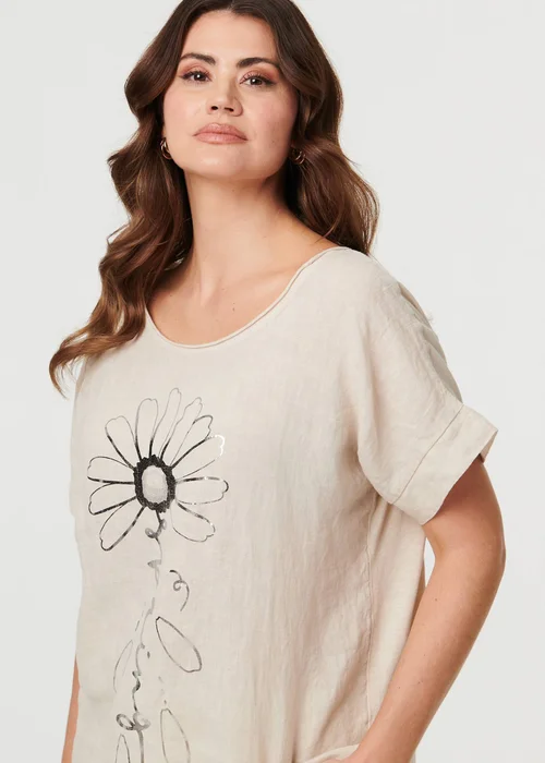 Izabel London Linen Floral Metallic Detail Short Sleeve Top - 16 Image 3