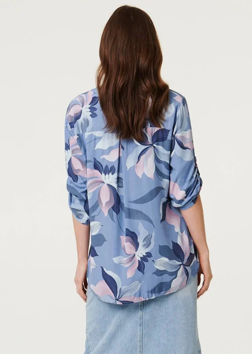 Izabel London Blue Sequin Trim Floral Relaxed Blouse - 8 Image 2