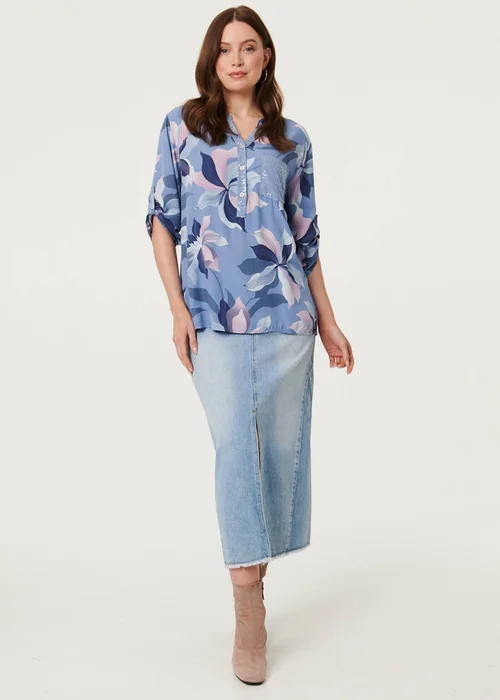 Izabel London Blue Sequin Trim Floral Relaxed Blouse - 8 Image 4