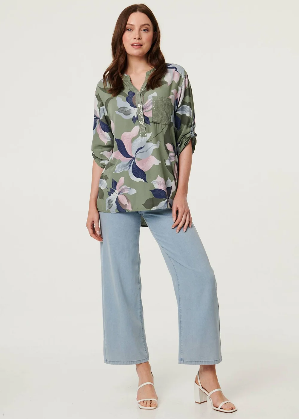 Izabel London Sage Sequin Trim Floral Relaxed Blouse - 10 Image 4