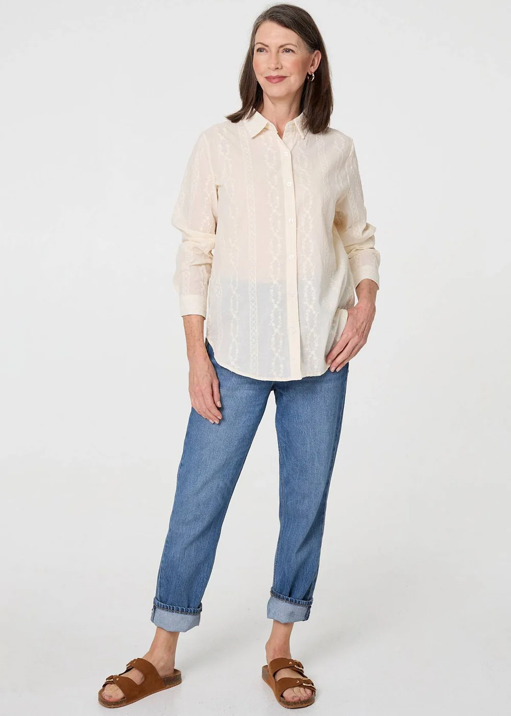 Izabel London White Embroidery Textured Long Sleeve Shirt - 10 Image 4
