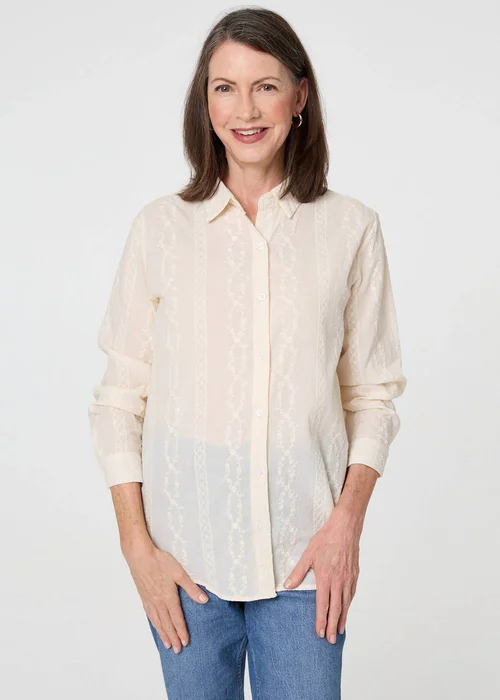 Izabel London White Embroidery Textured Long Sleeve Shirt - 10 Image 1