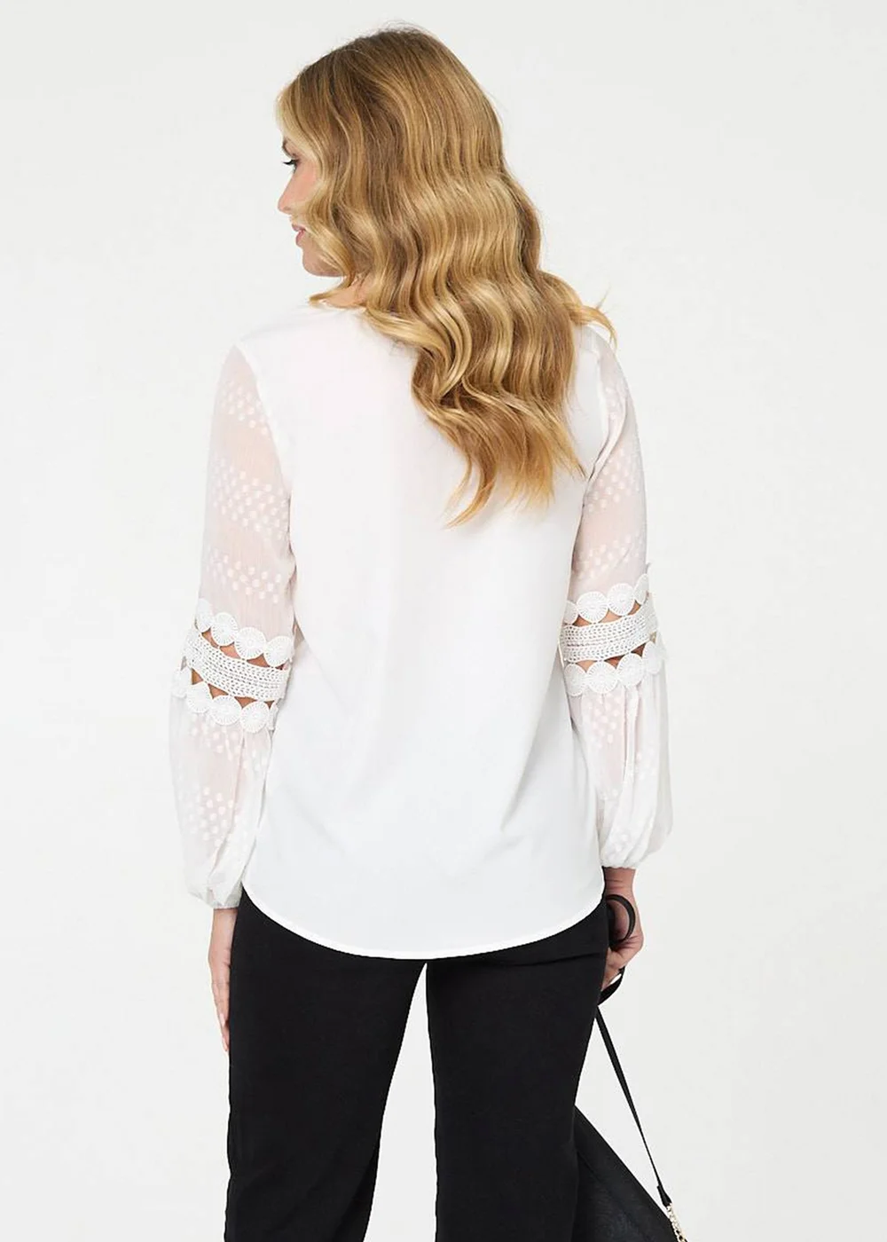 Izabel London Ivory Relaxed Lace Trim Balloon Sleeve Blouse - 12 Image 2