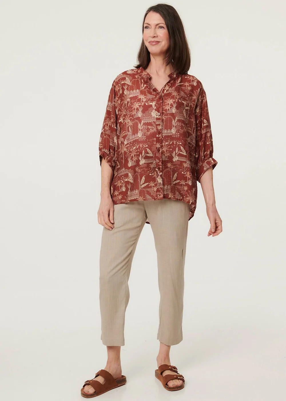 Izabel London Rust Printed 3/4 Sleeve Semi Sheer Blouse - 12 Image 4