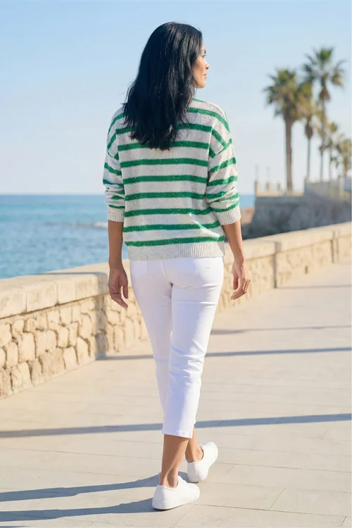 Roman Green Striped Sequin Knit Jumper - 10 Image 2