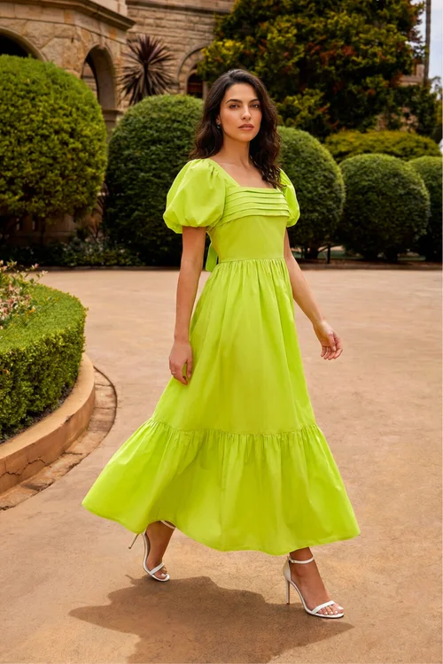 Dusk Lime Pleated Puff Midi Dress - 18 Image 1
