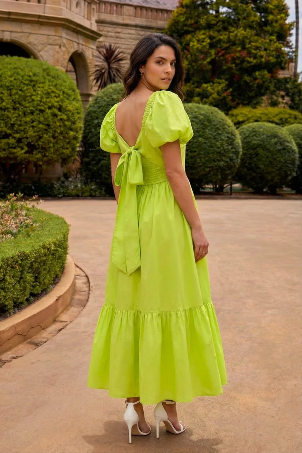 Dusk Lime Pleated Puff Midi Dress - 18 Image 3