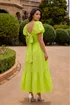 Dusk Lime Pleated Puff Midi Dress - 18 Image 3