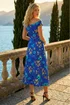 Roman Royal Blue Floral Print Bardot Ruffle Stretch Dress - 12 Image 3