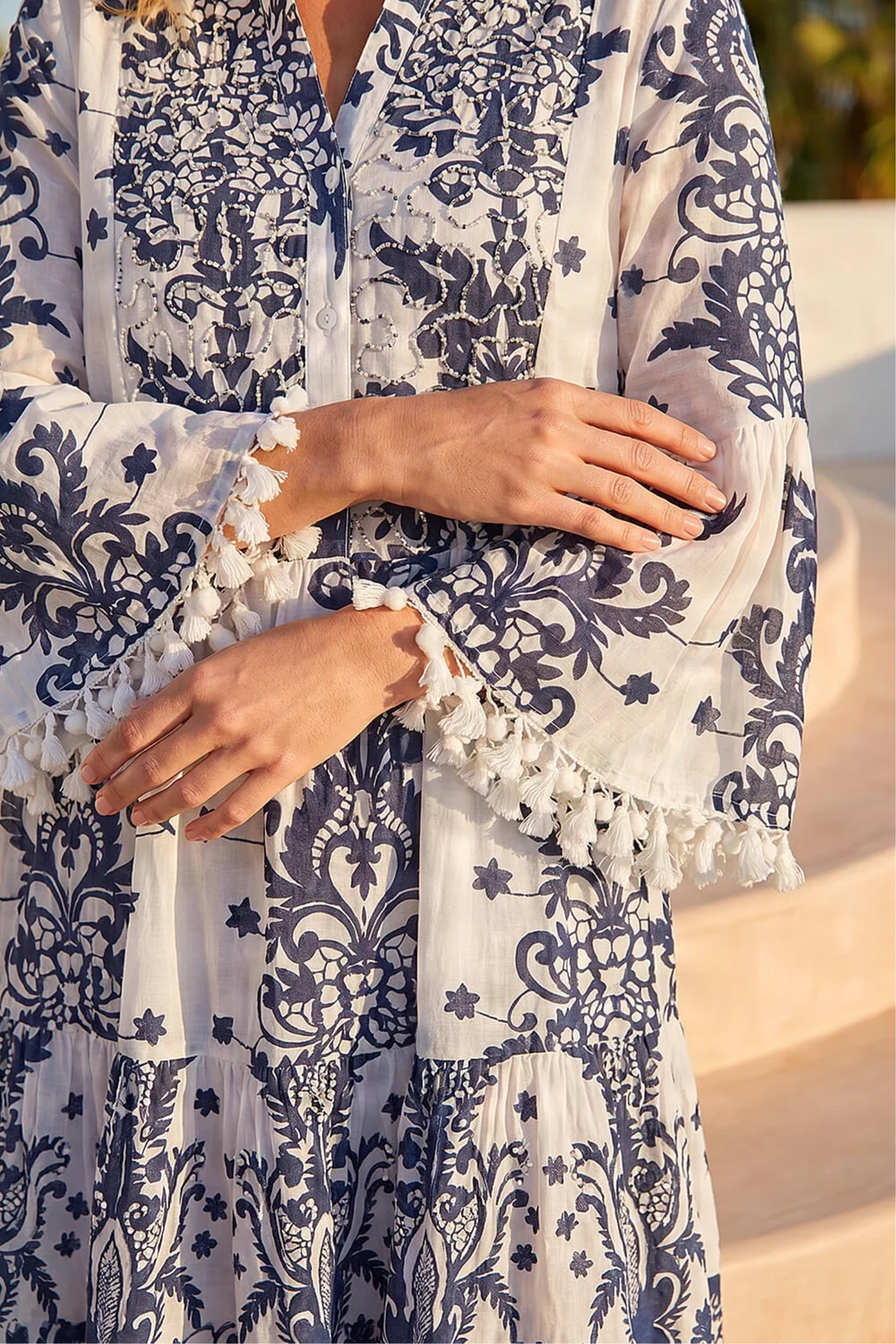 Roman Navy Embroidery Bead Detail Smock Dress - 18 Image 4