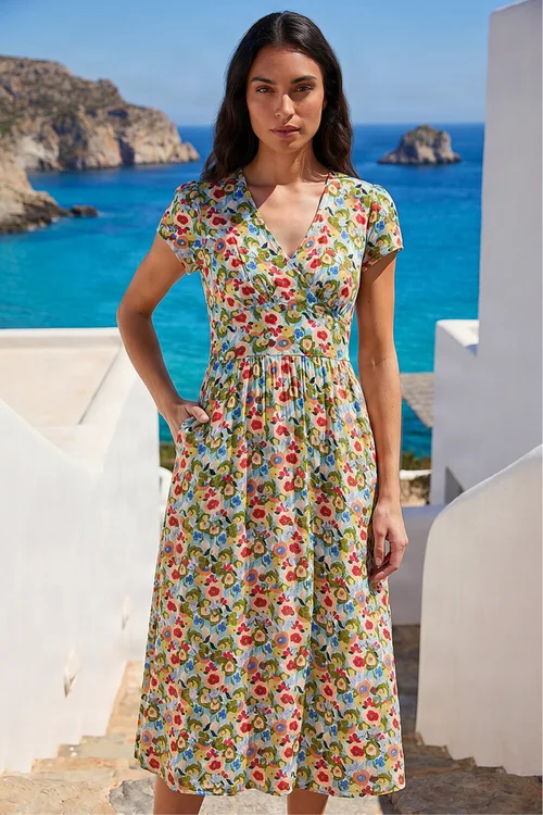 Roman Blue Floral Print Tea Midi Dress - 14 Image 2