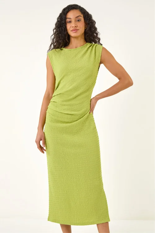 Dusk Lime Textured Ruched Midi Dress - 18 Image 4