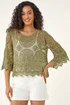 Dusk Khaki Floral Crochet Top - S Image 4